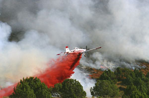 Plane dropping fire retardent